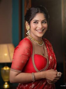 samruddhi kelkar red saree stylish blouse beautiful photos